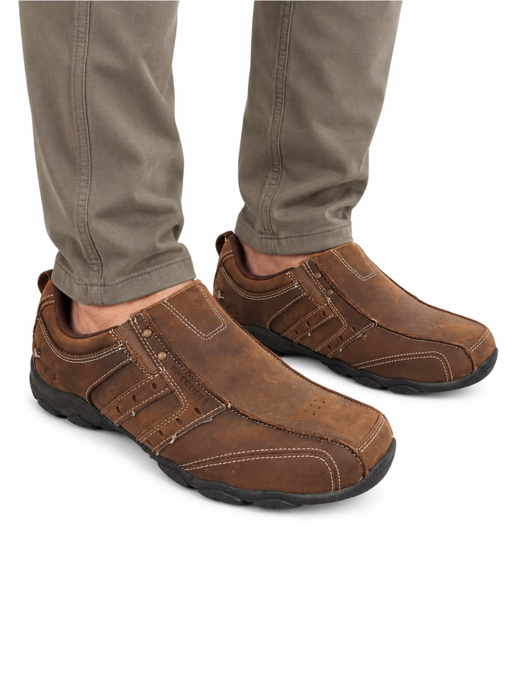 Size 10.5 Skechers Men’s Diameter Extra Wide Brown Leather Slip-On Shoes